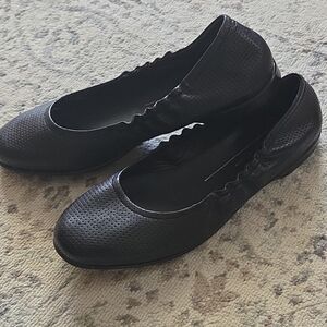 Ecco Incise Enchant Ballerina Flats Black Leather Slip On Size 9